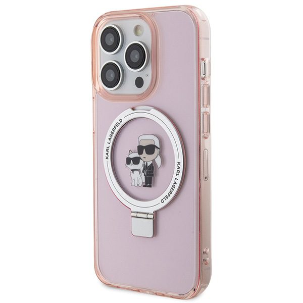 Karl Lagerfeld KLHMP15LHMRSKCP Pink Hardcase Ring Stand Karl&Choupettte MagSafe iPhone 15 Pro Tok