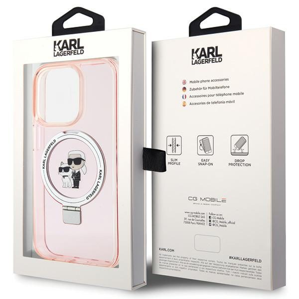 Karl Lagerfeld KLHMP15LHMRSKCP Pink Hardcase Ring Stand Karl&Choupettte MagSafe iPhone 15 Pro Tok