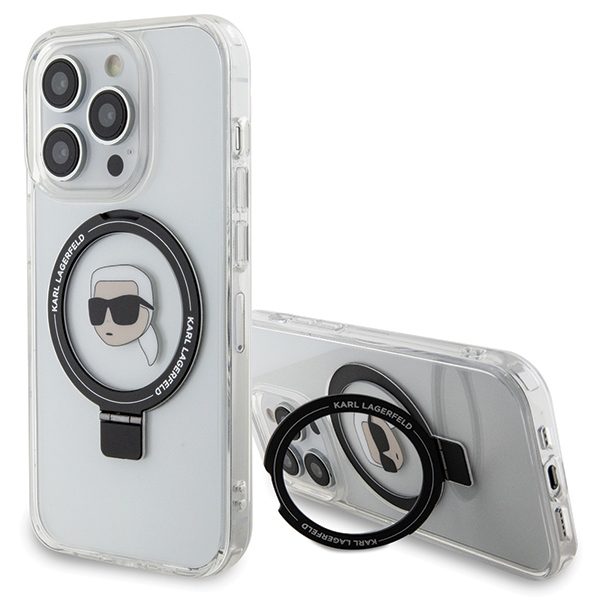 Karl Lagerfeld KLHMP15LHMRSKHH White Hardcase Ring Stand Karl Head MagSafe iPhone 15 Pro Tok