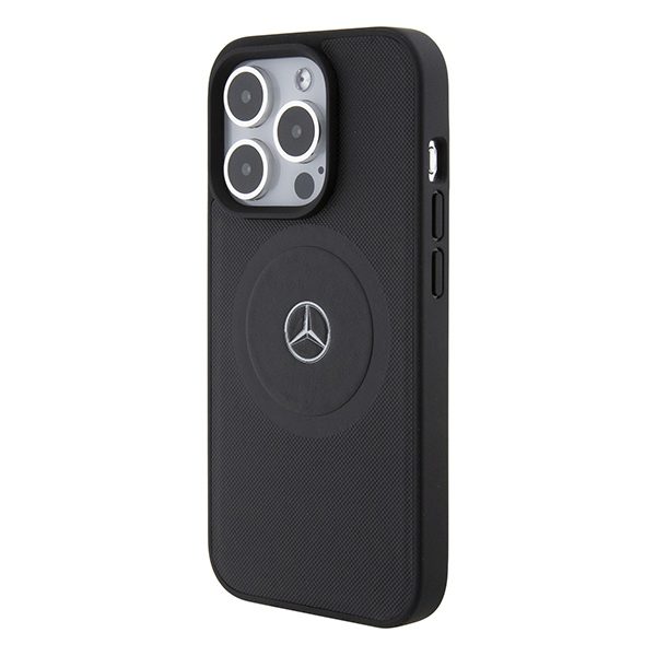 Mercedes MEHMP15L23RMMK Black Hardcase Crossed Lines Pattern Leather Magsafe iPhone 15 Pro Tok