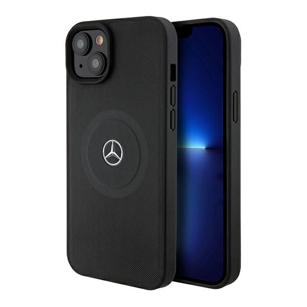 Mercedes MEHMP15S23RMMK Black Hardcase Crossed Lines Pattern Leather Magsafe iPhone 15 Tok