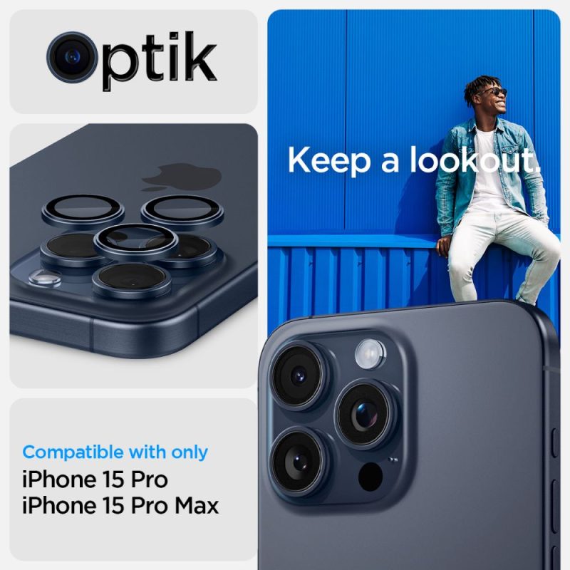Spigen Optik.tr ”ez Fit” Camera Protector 2-pack Blue Titanium iPhone 15 Pro Max/15 Pro/14 Pro Max/14 Pro
