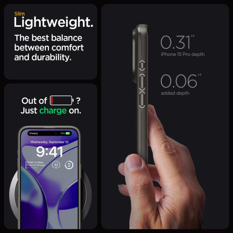 Spigen Thin Fit Gunmetal iPhone 15 Pro Tok