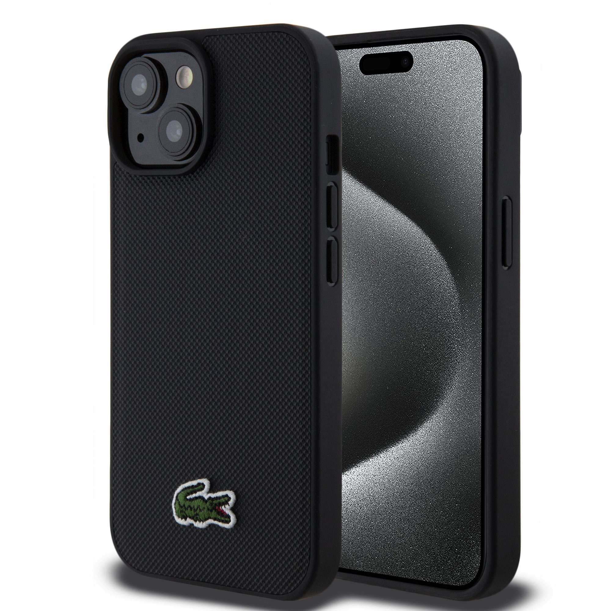 Lacoste Iconic Petit Pique Woven Logo MagSafe Black iPhone 15 Tok