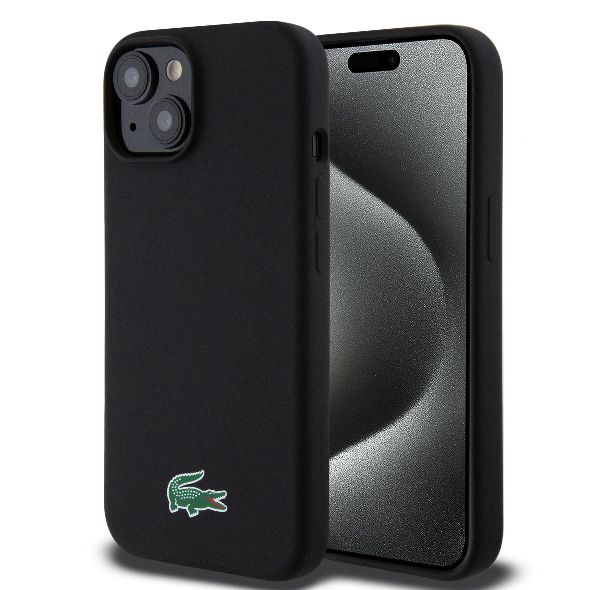 Lacoste Liquid Silicone Microfiber Croc Logo MagSafe Black iPhone 15 Tok
