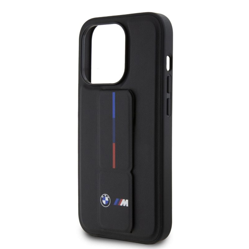 BMW M Collection PU Grip Stand Tricolor Line Black iPhone 15 Pro Max Tok