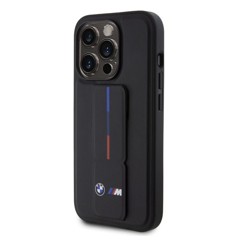BMW M Collection PU Grip Stand Tricolor Line Black iPhone 15 Pro Tok