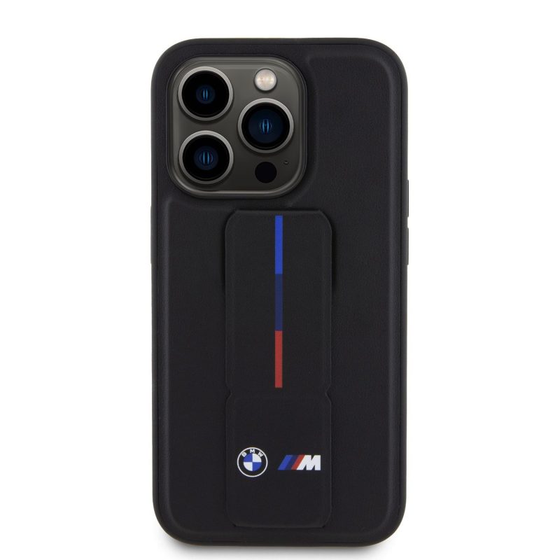 BMW M Collection PU Grip Stand Tricolor Line Black iPhone 15 Pro Tok