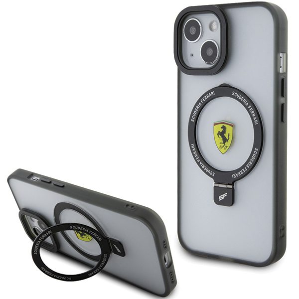 Ferrari FEHMP15MUSCAK Black Hardcase Ring Stand 2023 Collection MagSafe iPhone 15 Plus/14 Plus Tok