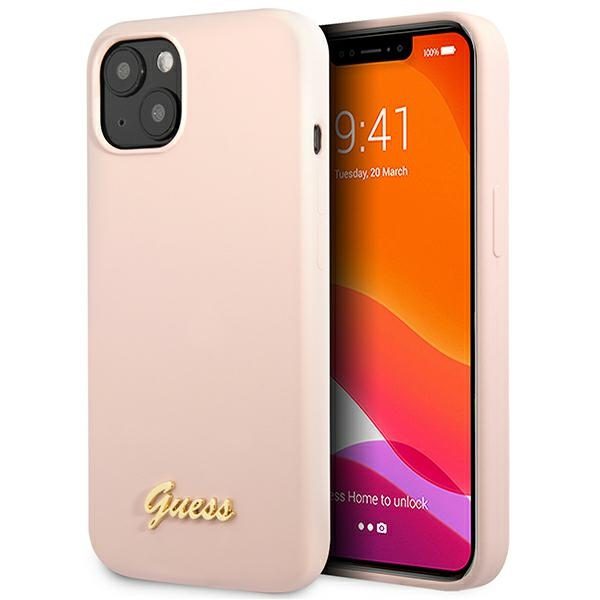 Guess GUHCP13MLSLMGLP Light Pink Hardcase Silicone Script Gold Logo iPhone 13 Tok
