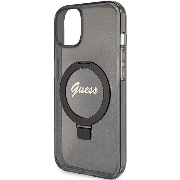 Guess GUHMP13MHRSGSK Black Hardcase Ring Stand Script Glitter MagSafe iPhone 13 Tok
