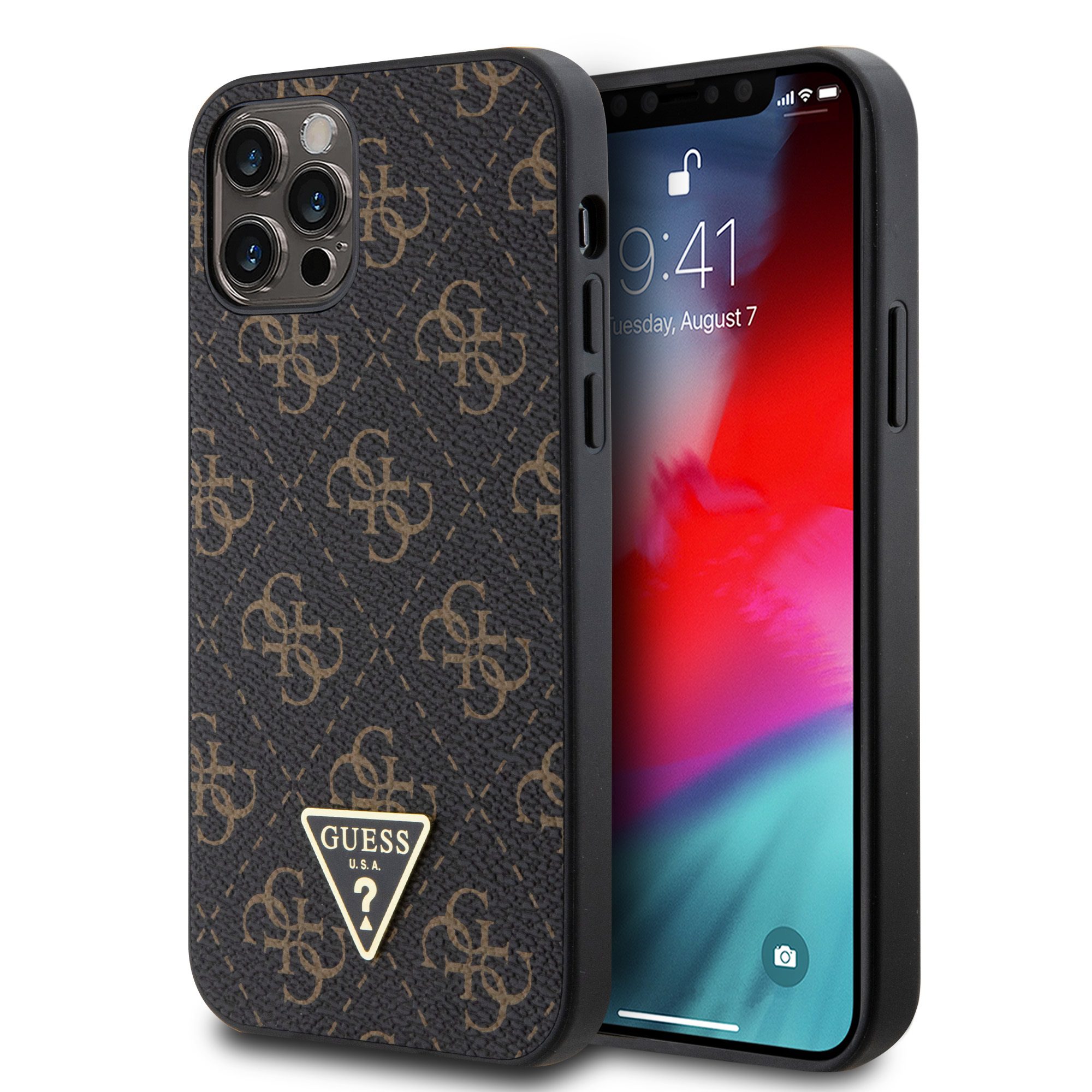 Guess PU Leather 4G Triangle Metal Logo Black iPhone 12/12 Pro Tok