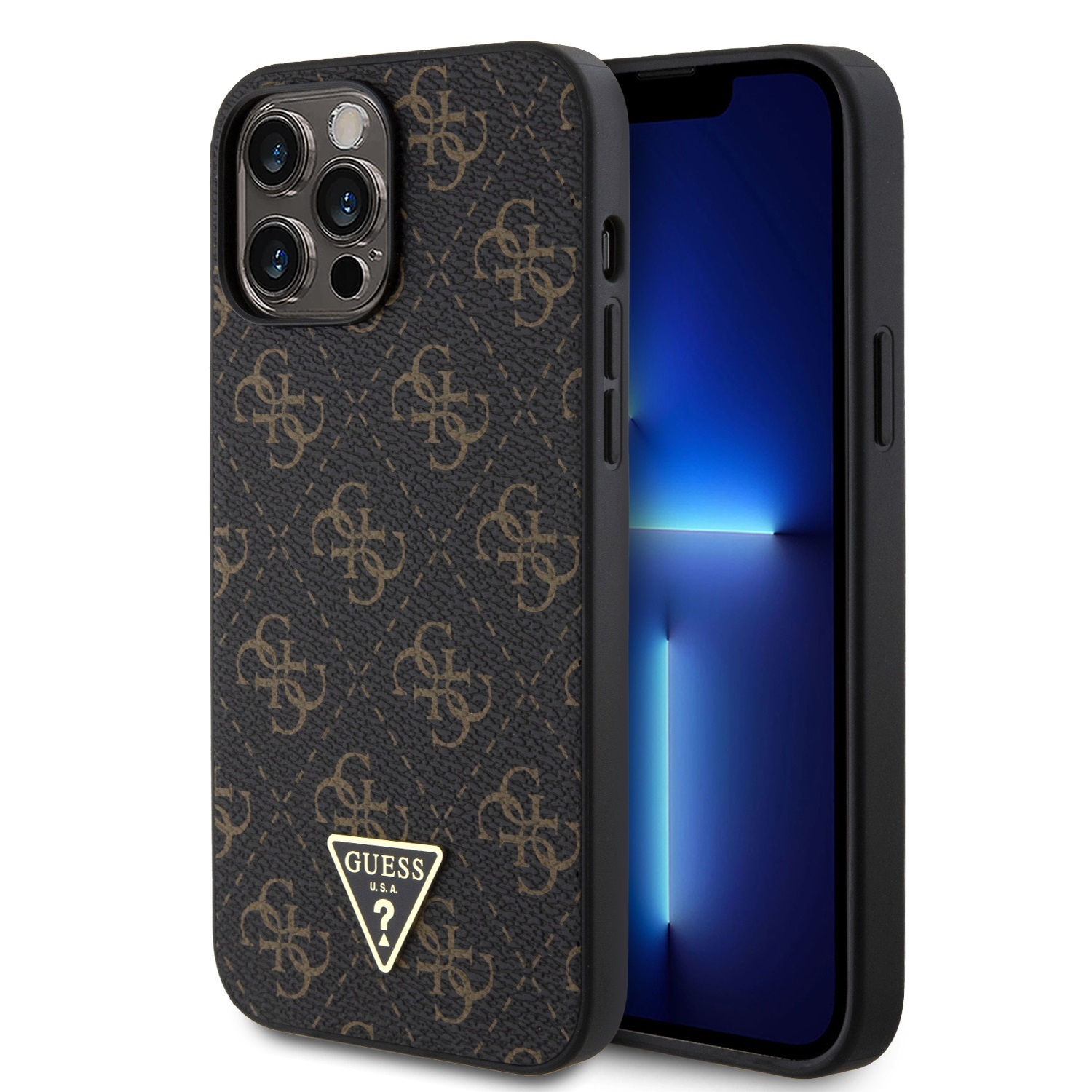 Guess PU Leather 4G Triangle Metal Logo Black iPhone 13 Pro Max Tok