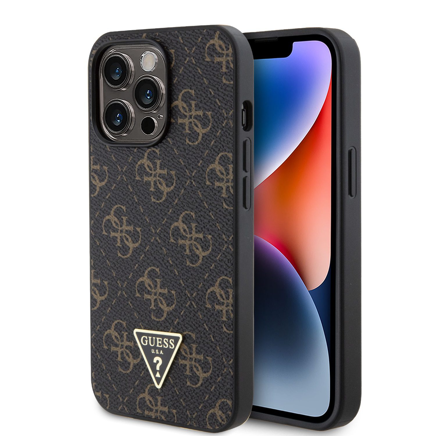 Guess PU Leather 4G Triangle Metal Logo Black iPhone 13 Pro Tok
