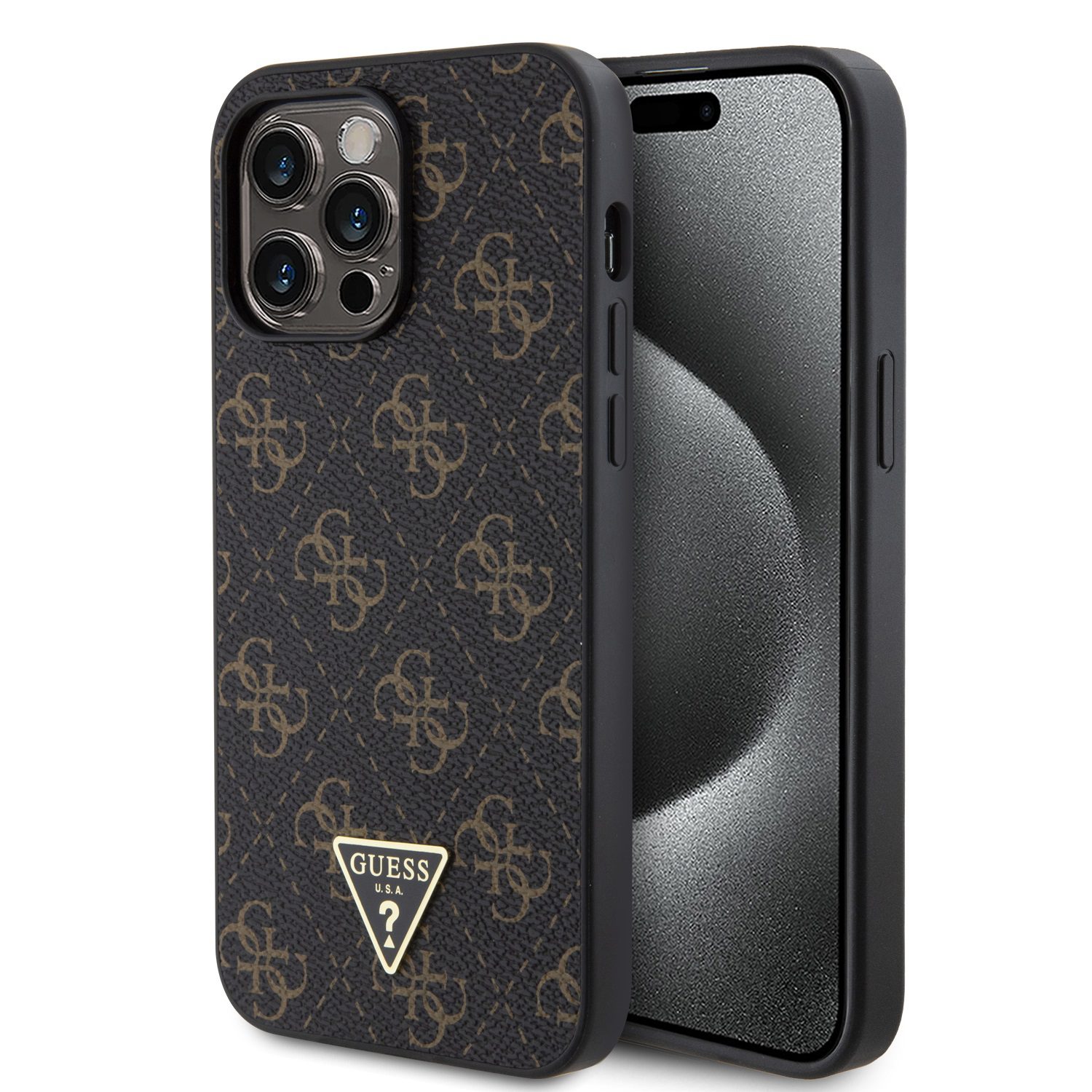 Guess PU Leather 4G Triangle Metal Logo Black iPhone 14 Pro Max Tok