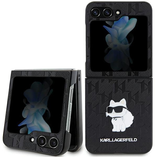 Karl Lagerfeld KLHCZF5SAPCHNPK Hardcase Black Saffiano Monogram Choupette Pin Samsung Galaxy Z Flip 5 Tok