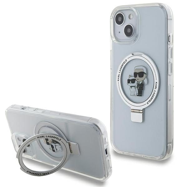 Karl Lagerfeld KLHMP14SHMRSKCH White Hardcase Ring Stand Karl&Choupettte MagSafe iPhone 14 Tok