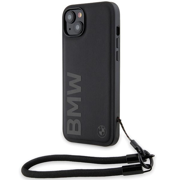 BMW BMHCP15M23RMRLK Black Hardcase Signature Leather Wordmark Cord iPhone 15 Plus Tok