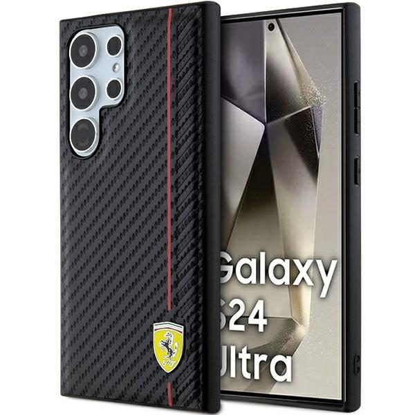 Ferrari FEHCS24LN3DUR Black HardCase Carbon Printed Line Samsung Galaxy S24 Ultra Tok