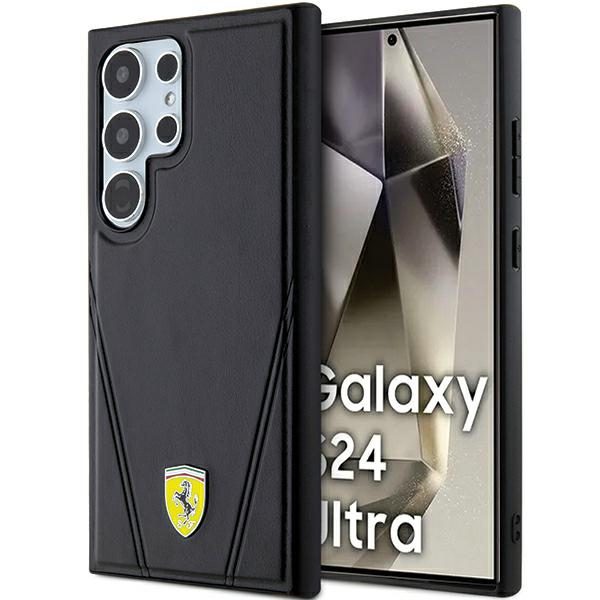 Ferrari FEHMS24LP3BAK Black HardCase Hot Stamp V Lines MagSafe Samsung Galaxy S24 Ultra Tok