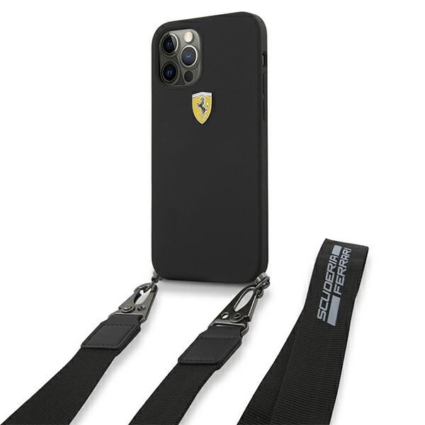 Ferrari FESTRAHCP12MBK Black HardCase On Track Silicone with Strap iPhone 12/12 Pro Tok