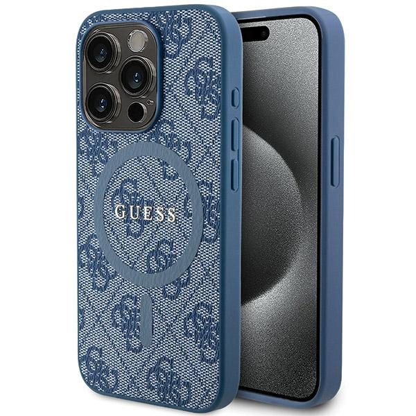 Guess GUHMP15LG4GFRB Blue HardCase 4G Collection Leather Metal Logo MagSafe iPhone 15 Pro Tok