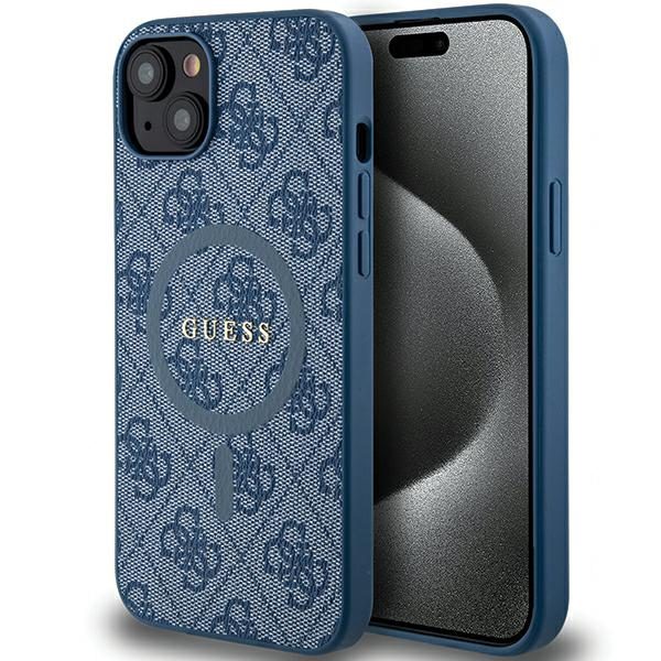 Guess GUHMP15SG4GFRB Blue HardCase 4G Collection Leather Metal Logo MagSafe iPhone 15 Tok