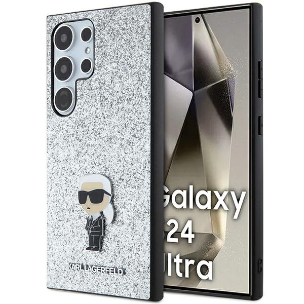 Karl Lagerfeld KLHCS24LGCNPSG Silver Hardcase Fixed Glitter Ikonik Logo Metal Pin Samsung Galaxy S24 Ultra Tok