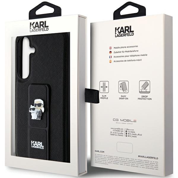 Karl Lagerfeld KLHCS24SGSAKCPK S921 Black Hardcase Gripstand Saffiano Karl&Choupette Pins Samsung Galaxy S24 Tok