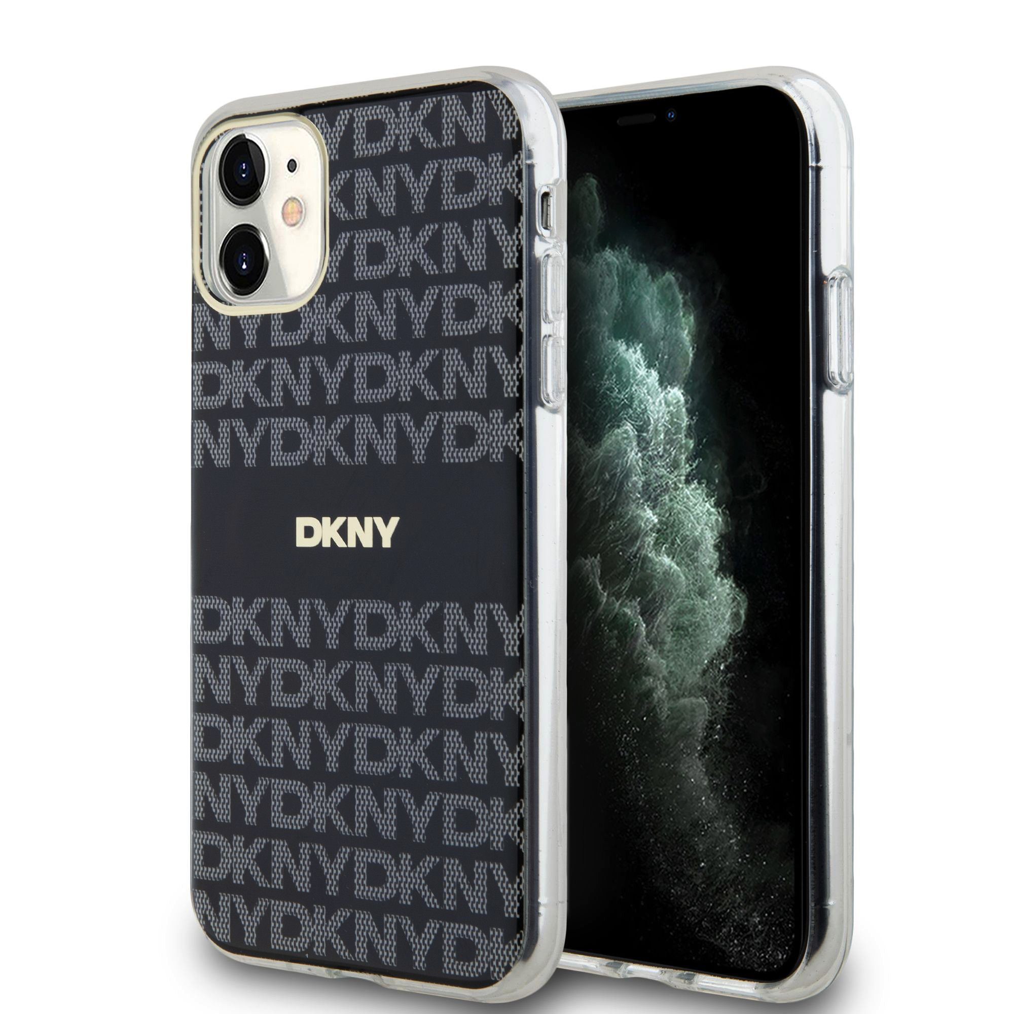 DKNY PC/TPU Repeat Pattern Tonal Stripe MagSafe Black iPhone 11 Tok