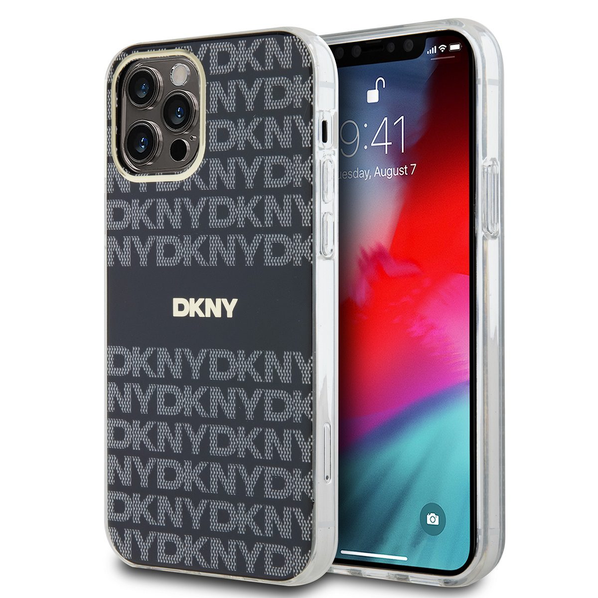 DKNY PC/TPU Repeat Pattern Tonal Stripe MagSafe Black iPhone 12/12 Pro Tok