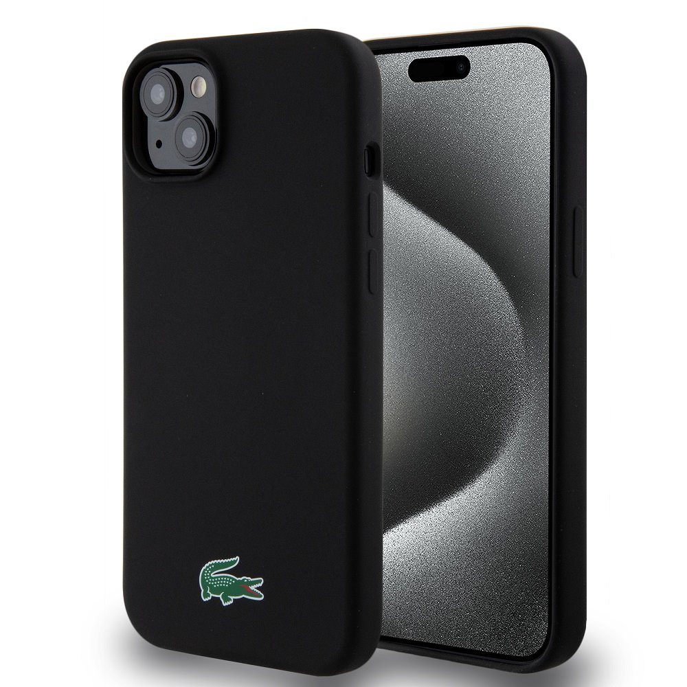 Lacoste Liquid Silicone Microfiber Croc Logo MagSafe Black iPhone 15 Plus Tok
