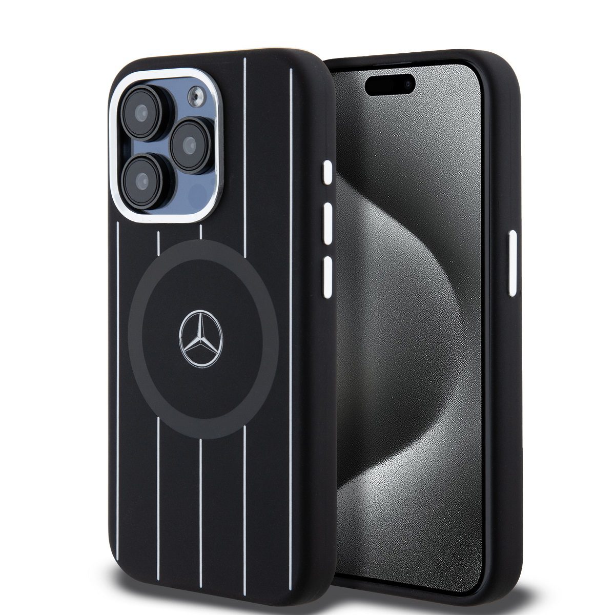 Mercedes Liquid Silicon Stripes Pattern MagSafe Black iPhone 15 Pro Tok