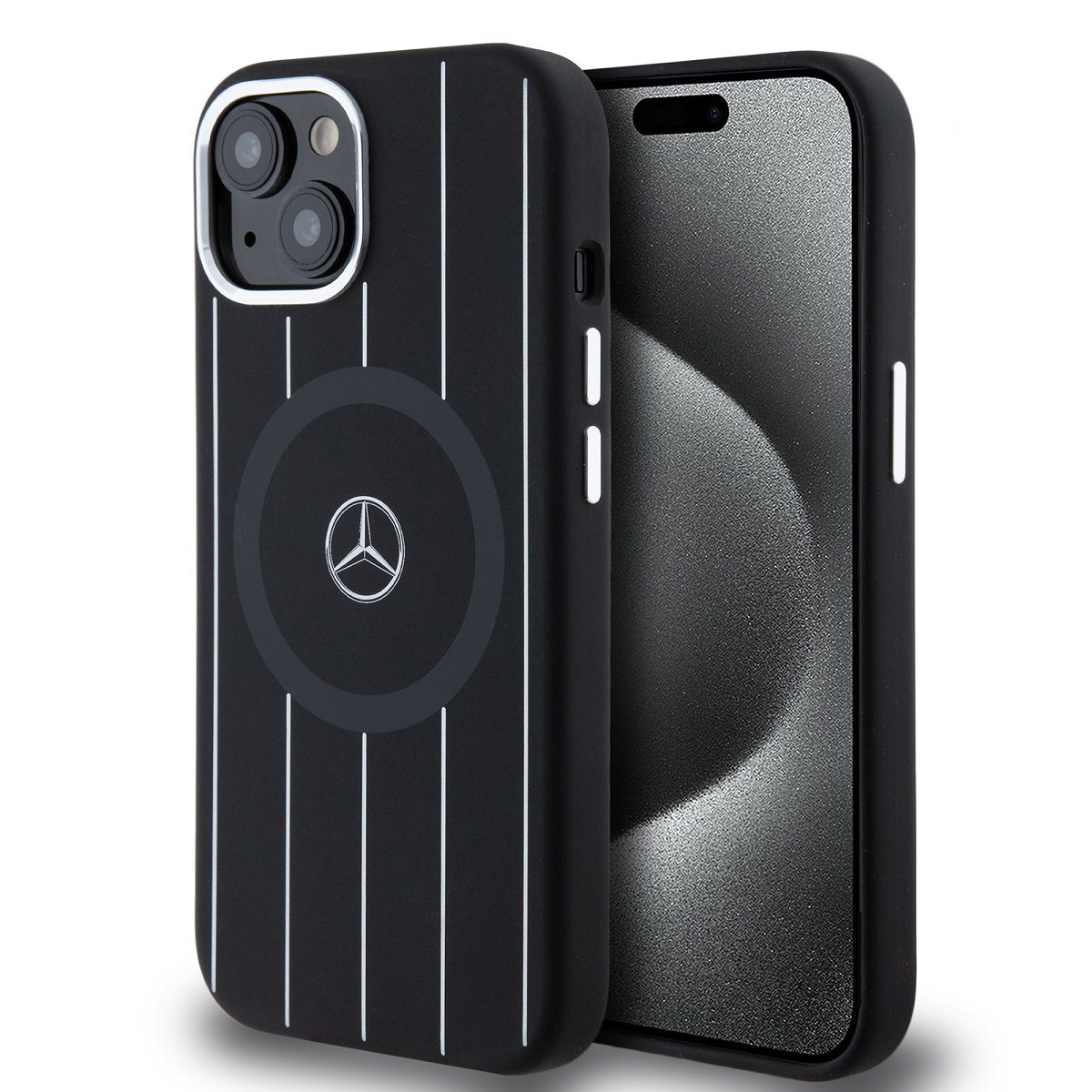Mercedes Liquid Silicon Stripes Pattern MagSafe Black iPhone 15 Tok